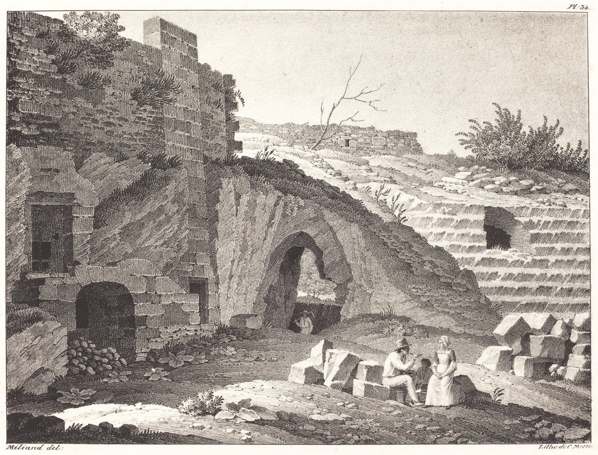 Rustics Picnicking in Ruins by Jean René Méliand (French, 1782 - 1831), 16X12"(A3)Poster Print