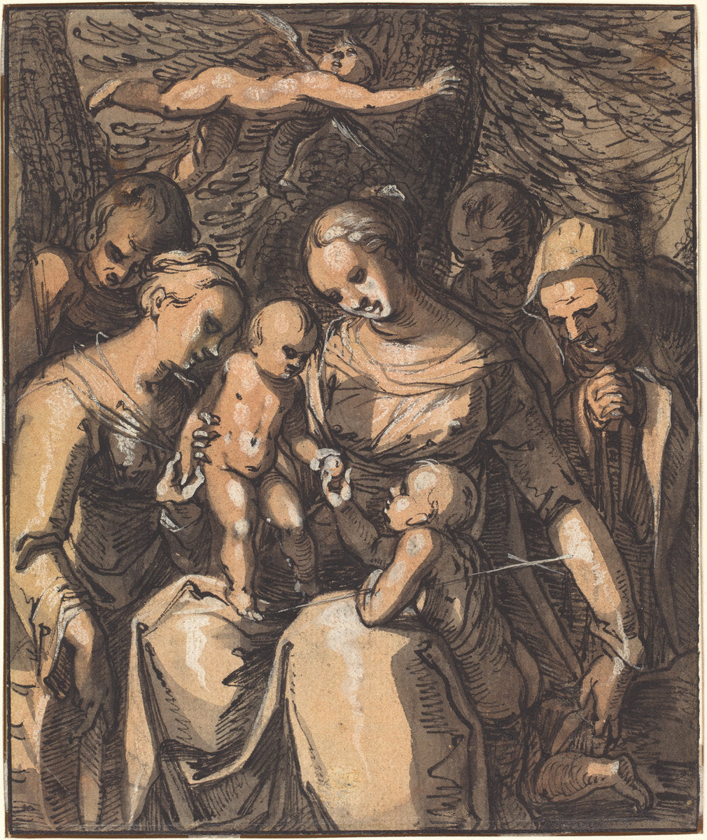 The Holy Family with Saints [recto] by Hermann Weyer (German, 1596 - c. 1621), 16X12"(A3)Poster Print