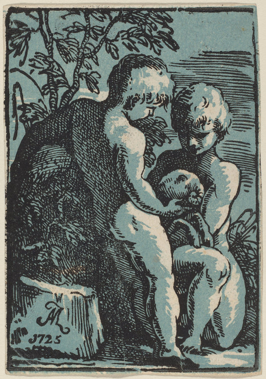 Two Children Petting a Lamb by Anton Maria Zanetti (Italian, 1679/1680 - 1767), 16X12"(A3)Poster Print