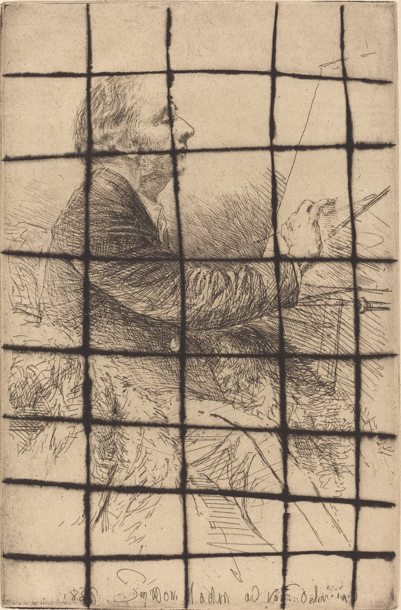 Self-Portrait at the Easel by Francis Seymour Haden (British, 1818 - 1910), 16X12"(A3)Poster Print