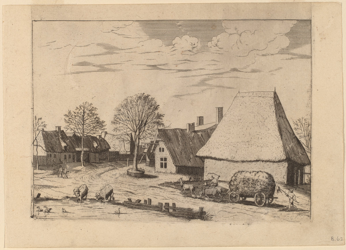 Village Street with Hay Cart by Johannes van Doetechum, the Elder and Lucas van Doetechum after Master of the Small Landscapes (Dutch, active 1554/1572; died before 1589), 16X12"(A3)Poster Print