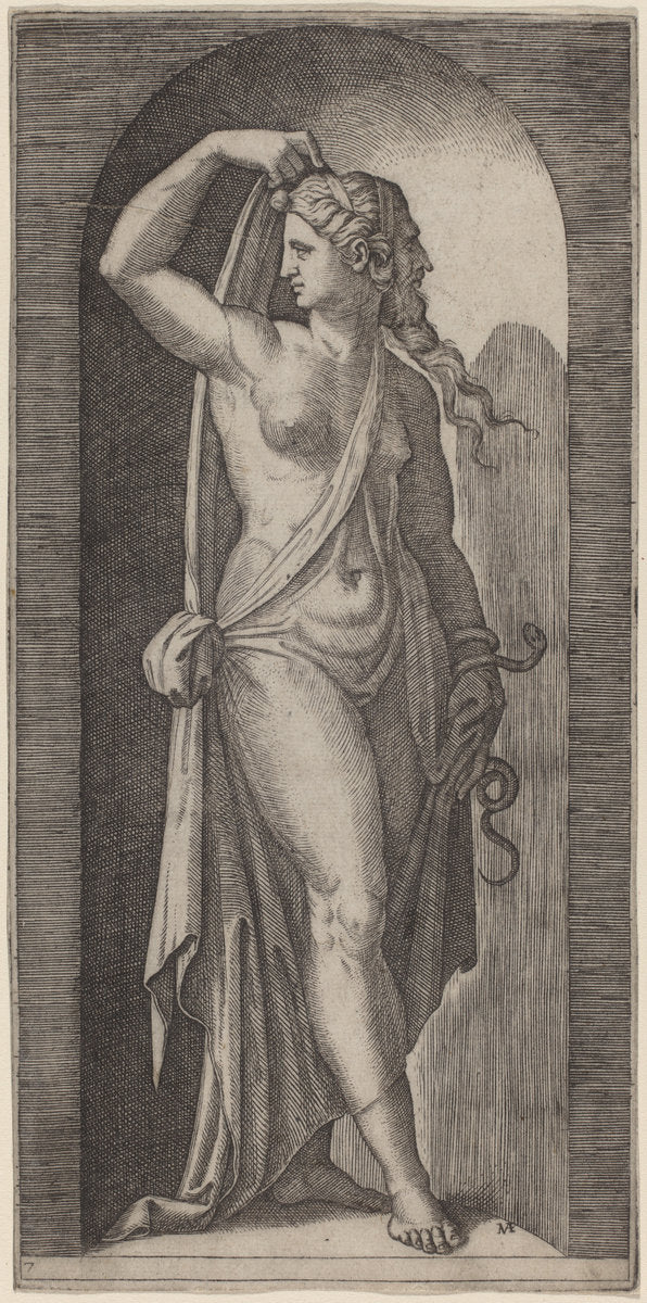 Prudence by Marcantonio Raimondi after Raphael (Italian, c. 1480 - c. 1534), 16X12"(A3)Poster Print