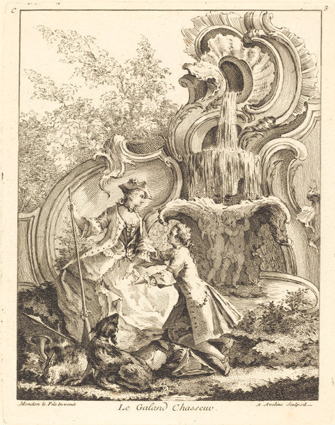 Le Galand Chasseur by Antoine Aveline after Jean Mondon (French, 1691 - 1743), 16X12"(A3)Poster Print