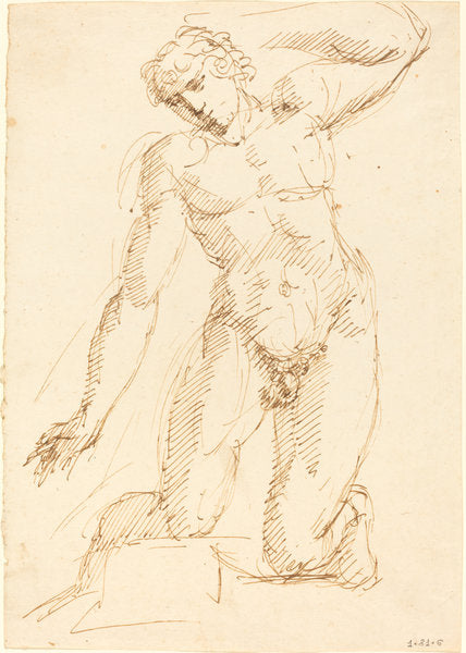 A Male Nude Kneeling by Pelagio Palagi (Italian, 1775 - 1860), 16X12"(A3)Poster Print