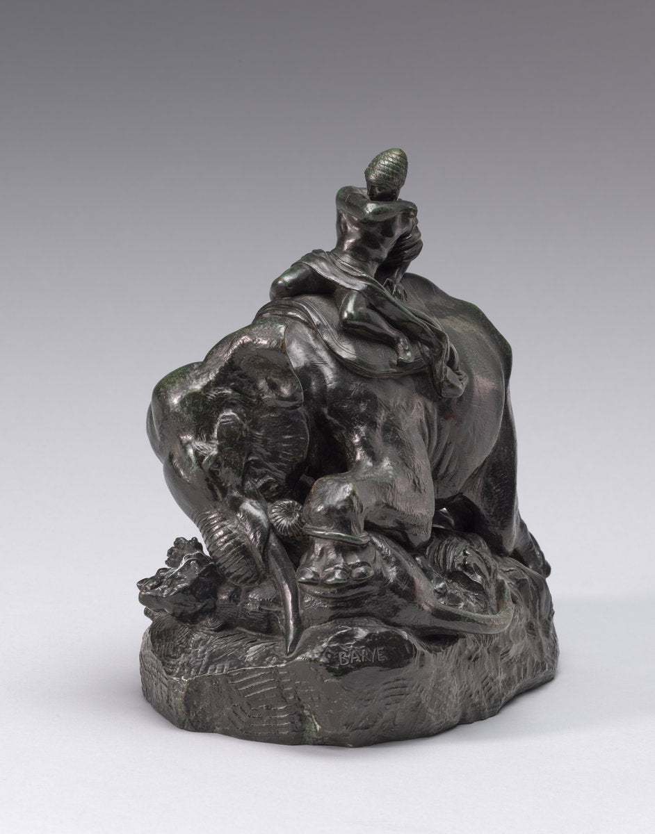 Indian Mounted on an Elephant Crushing a Tiger by Antoine-Louis Barye (French, 1795 - 1875), 16X12"(A3)Poster Print