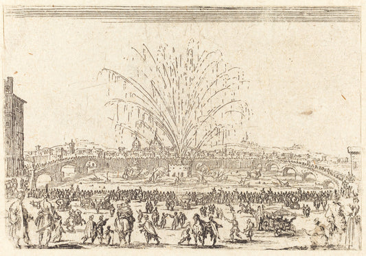 Fireworks on the Arno, Florence by Jacques Callot (French, 1592 - 1635), 16X12"(A3)Poster Print