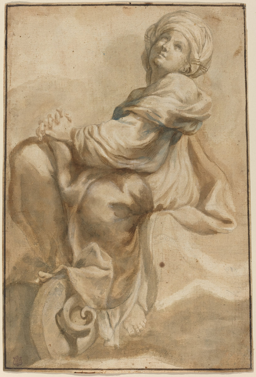 Seated Sibyl by Bartolomeo Guidobono (Genoese, 1654 - 1709), 16X12"(A3)Poster Print