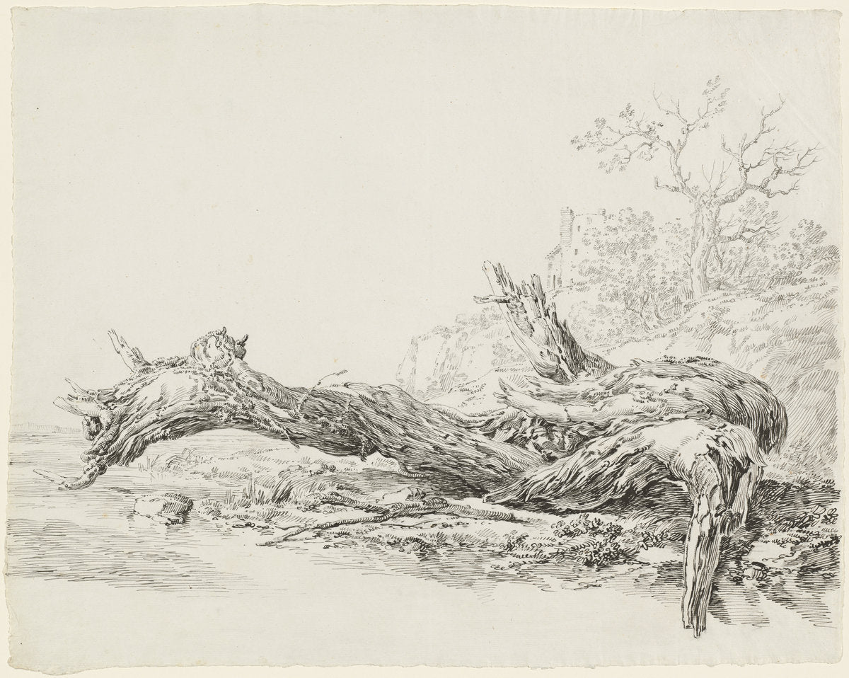 An Ancient Tree Fallen Beside a Stream by Jean-Antoine Constantin (French, 1756 - 1844), 16X12"(A3)Poster Print