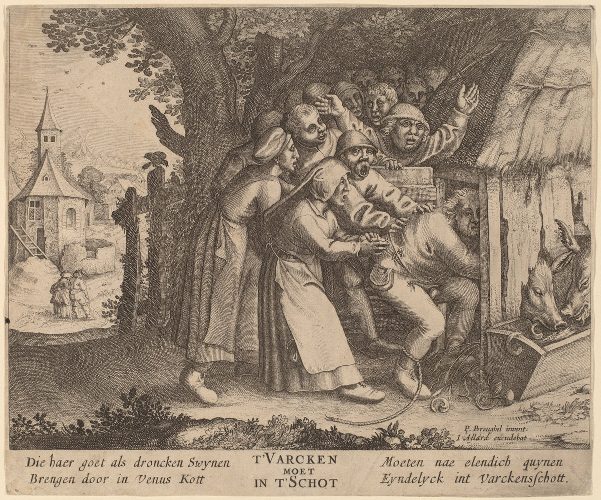 in or after 1568 by after Pieter Bruegel the Elder (The Drunkard Pushed into the Pig Sty), 16X12"(A3)Poster Print