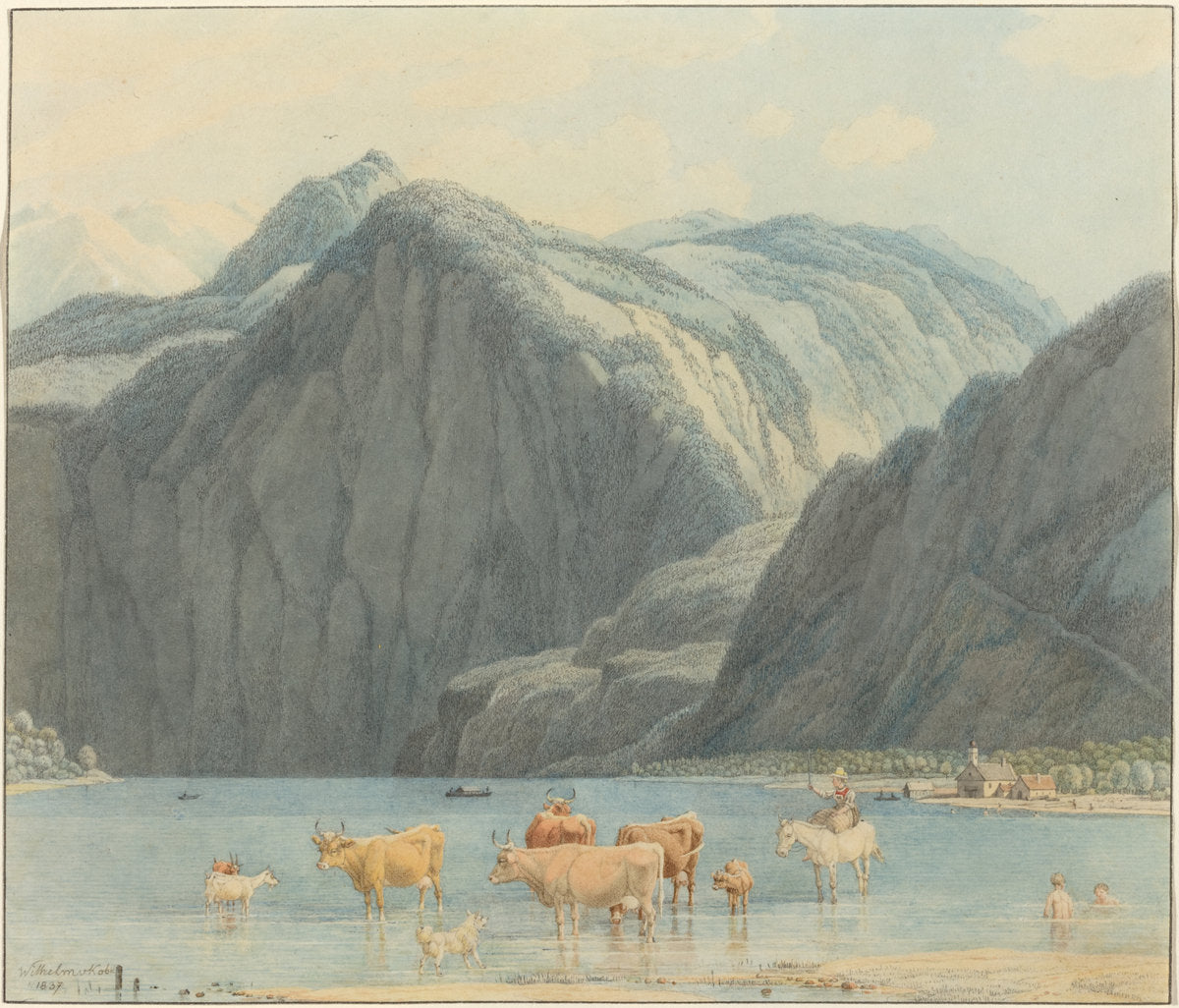 Königsee with the Cliffs of St. Bartholomëe by Wilhelm von Kobell (German, 1766 - 1853), 16X12"(A3)Poster Print