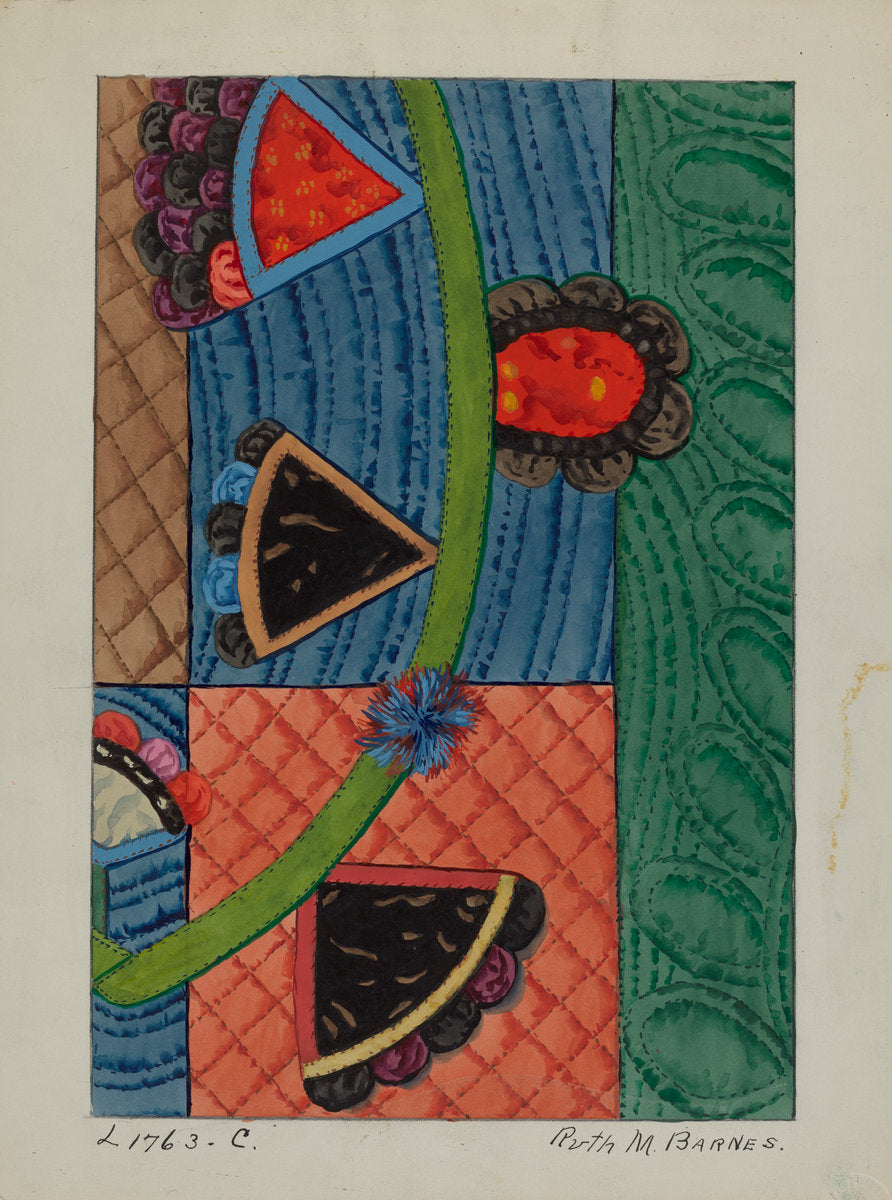 Coverlet (Applique Quilt) by Ruth M. Barnes (American, active c. 1935), 16X12"(A3)Poster Print