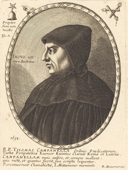 Thomas Campanella by Balthasar Moncornet (French, c. 1600 - 1668), 16X12"(A3)Poster Print