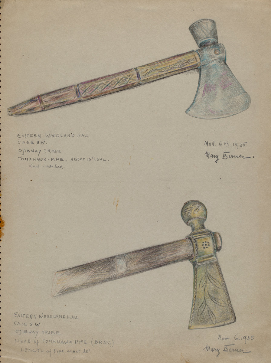 Tomahawk Pipe by Mary Berner (American, active c. 1935), 16X12"(A3)Poster Print