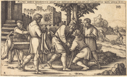 Return of the Prodigal Son by Sebald Beham (German, 1500 - 1550), 16X12"(A3)Poster Print