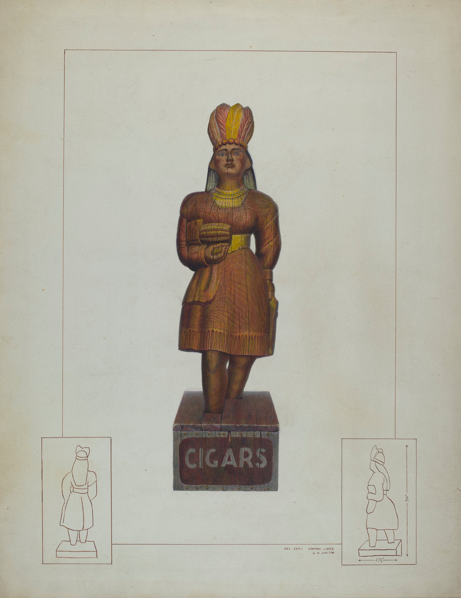 Cigar Store Indian by Gordon Saltar and Edward L. Loper (American, born 1916), 16X12"(A3)Poster Print