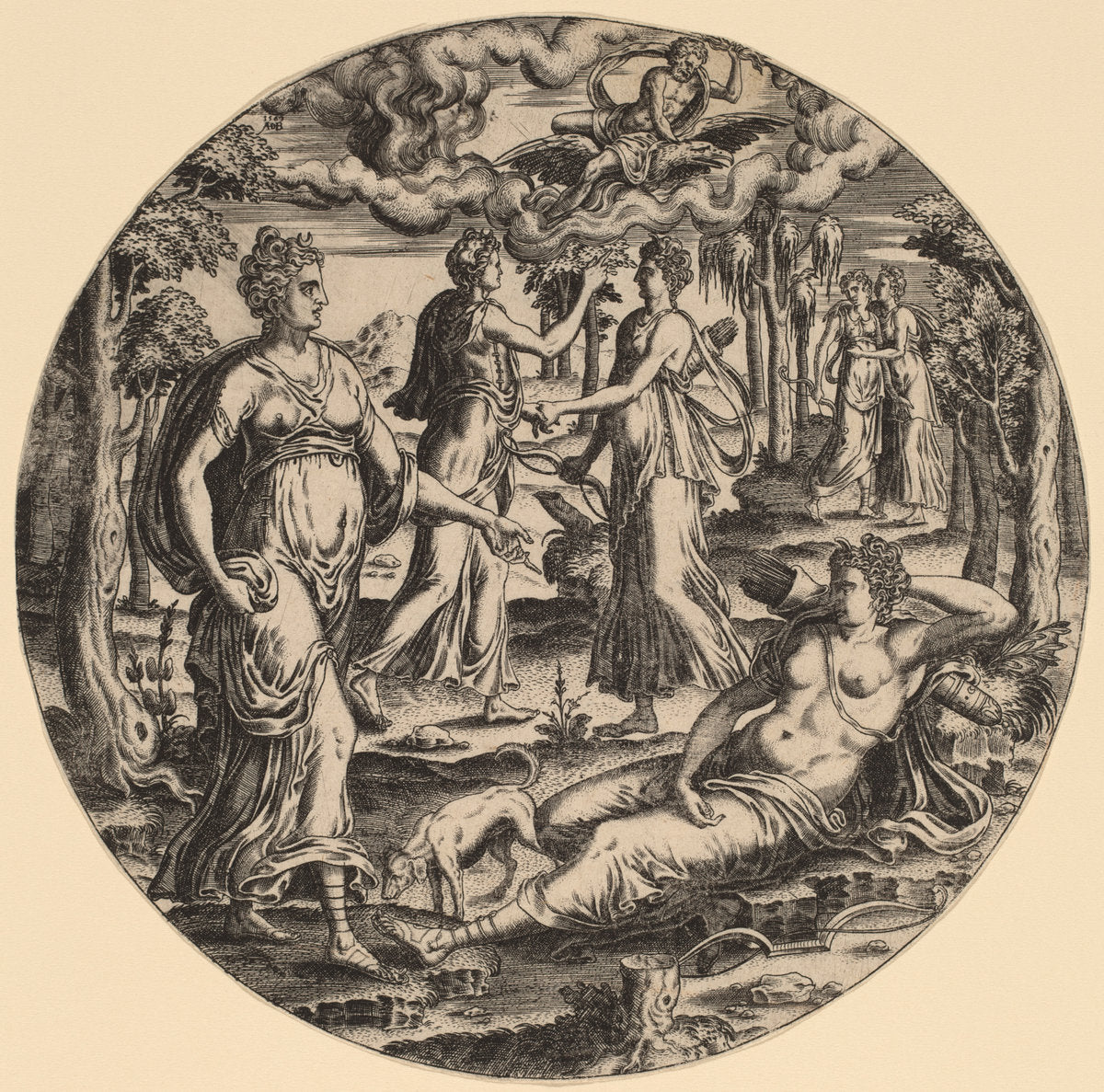 Diana and Her Nymphs in a Garden by Abraham de Bruyn (Flemish, 1540 - 1587), 16X12"(A3)Poster Print