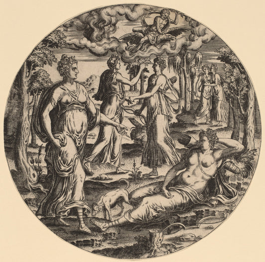 Diana and Her Nymphs in a Garden by Abraham de Bruyn (Flemish, 1540 - 1587), 16X12"(A3)Poster Print