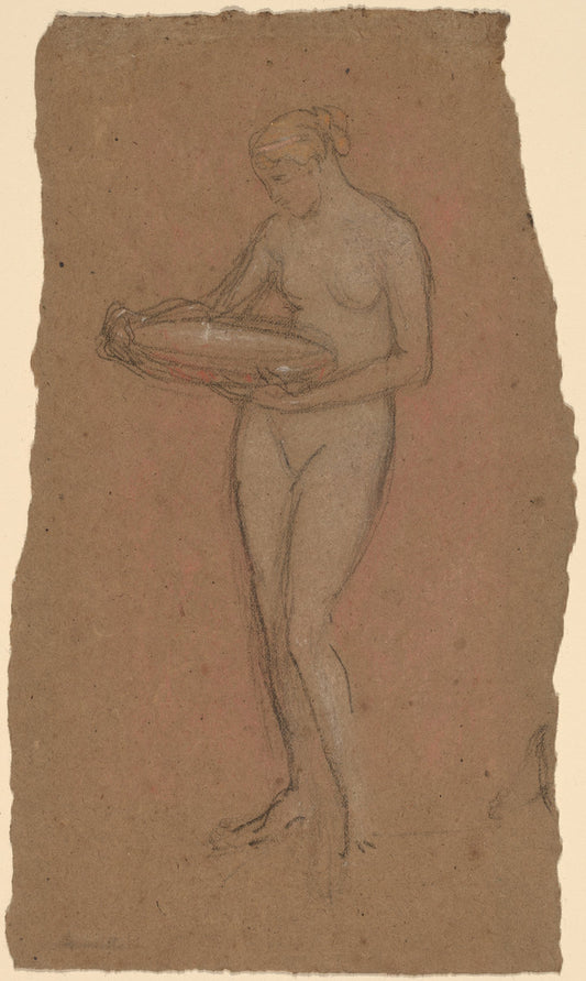 Standing Female Nude Holding a Bowl [recto] by James McNeill Whistler (American, 1834 - 1903), 16X12"(A3)Poster Print