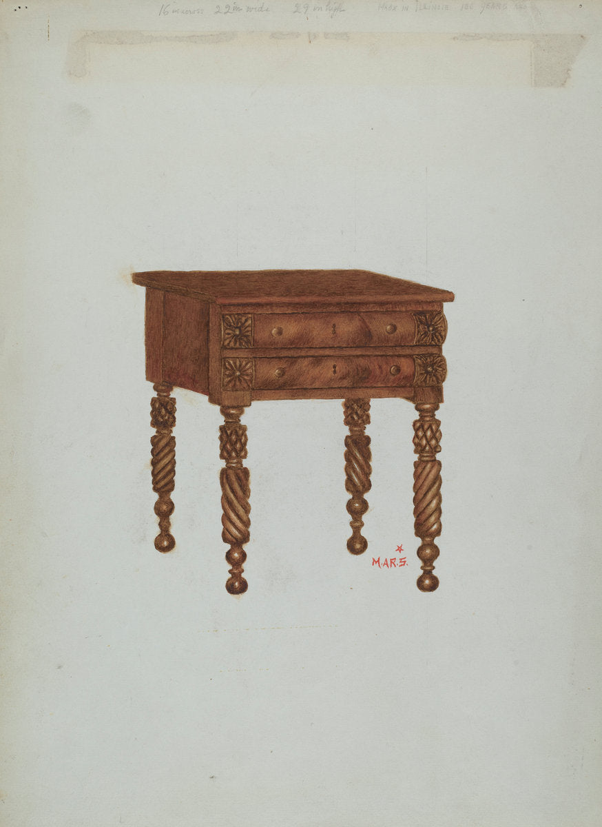 Mahogany Stand with Two Drawers by Margaret Stottlemeyer (American, active c. 1935), 16X12"(A3)Poster Print