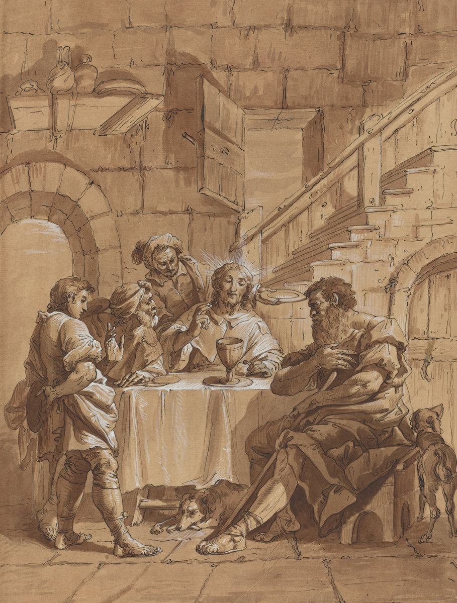 18th century by Follower of Francesco Fontebasso (Supper at Emmaus), 16X12"(A3)Poster Print