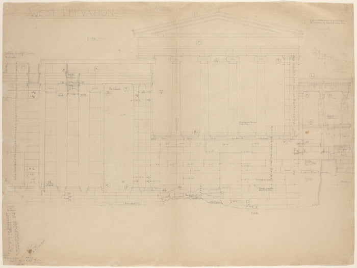 The Erectheum, West Elevation [left half] by John Russell Pope (American, 1874 - 1937), 16X12