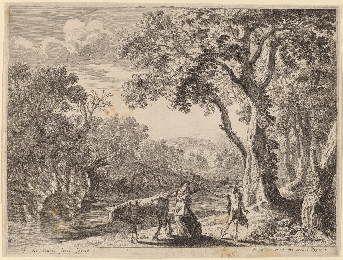 Battus Transformed into Stone by Herman van Swanevelt (Dutch, c. 1600 - 1655), 16X12"(A3)Poster Print