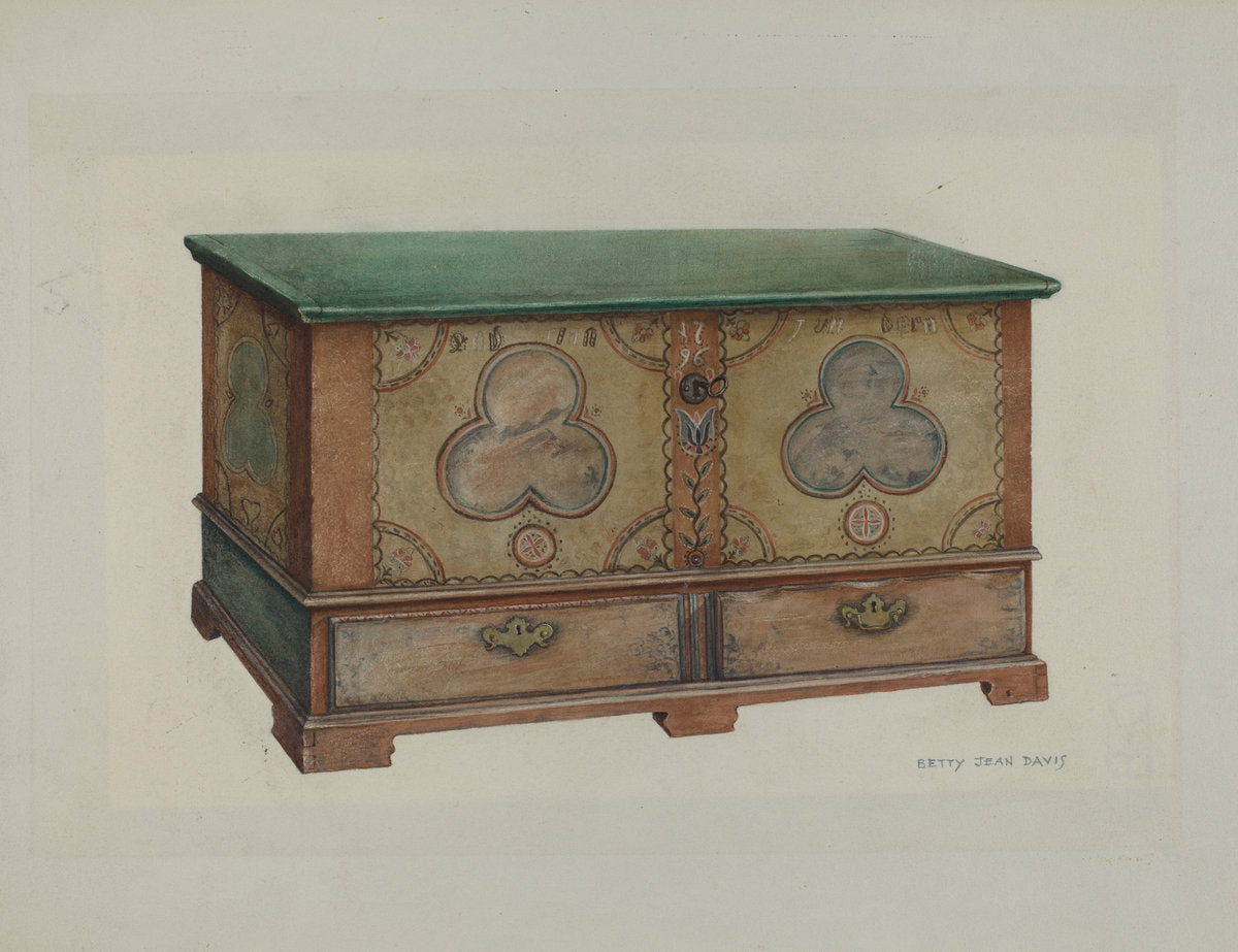 Pa. German Chest by Betty Jean Davis (American, active c. 1935), 16X12"(A3)Poster Print