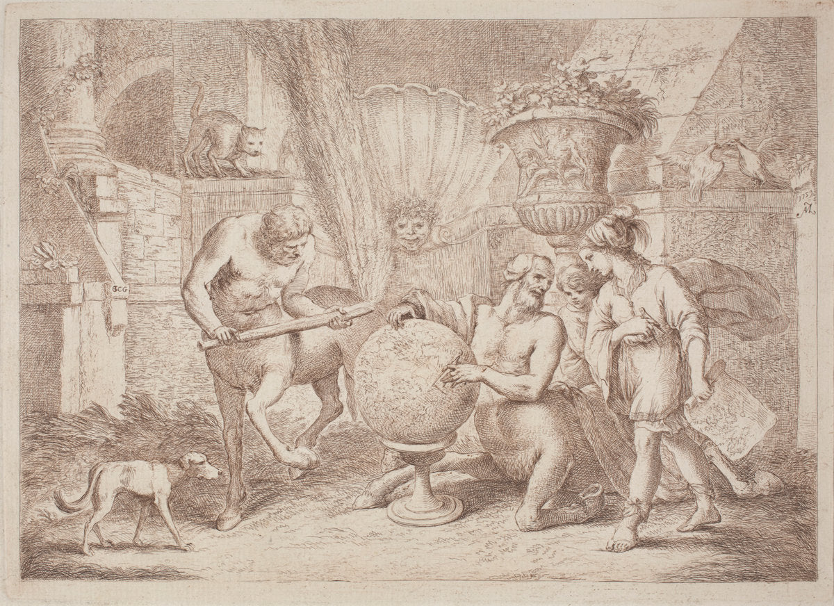 Chiron Teaches Geography to Achilles by Gaetano Zompini, after Giovanni Benedetto Castiglione (Italian, 1700 - 1778), 16X12"(A3)Poster Print