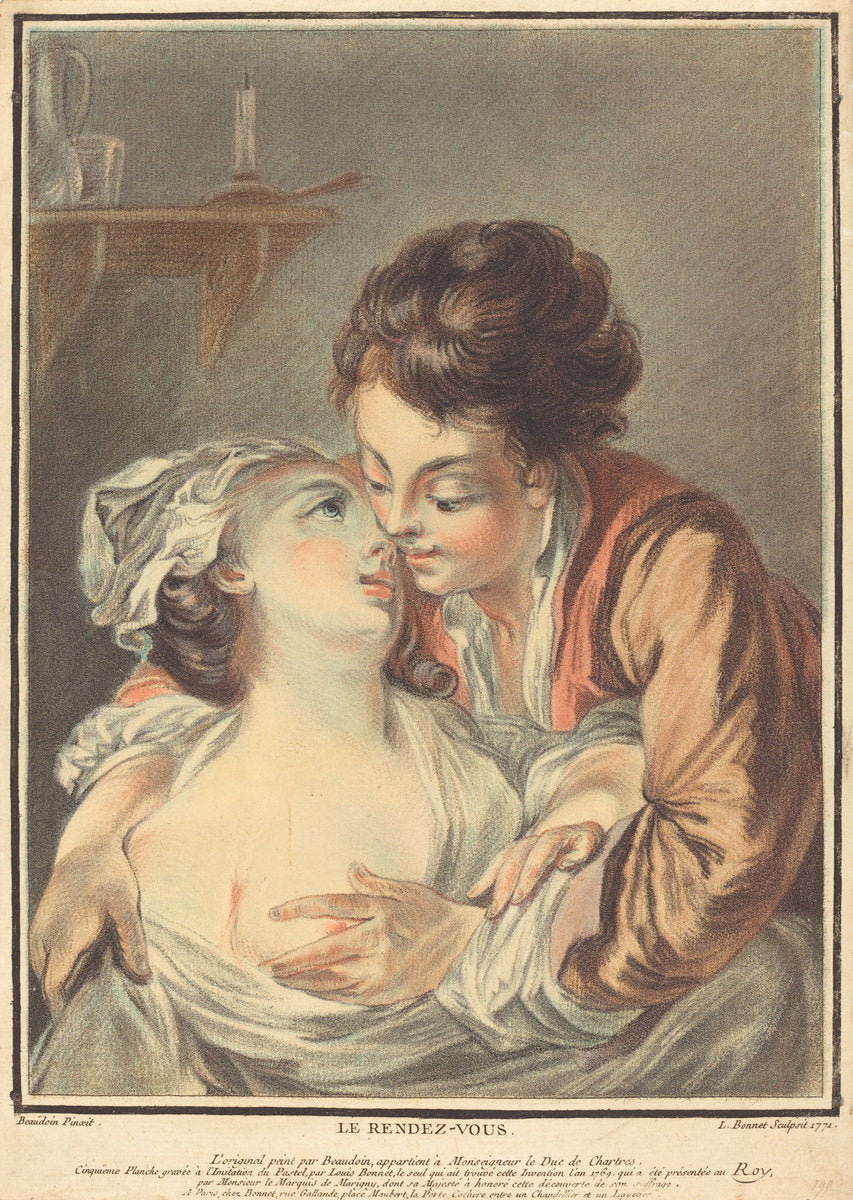 Le Rendez-vous by Louis-Marin Bonnet after Pierre-Antoine Baudouin (French, 1736 - 1793), 16X12"(A3)Poster Print