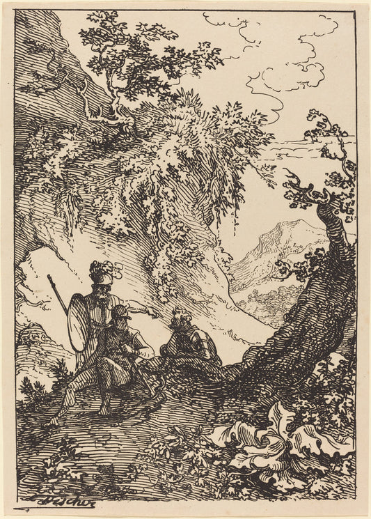Landscape with Men in Armor, Tree Stump by Joseph Fischer (Austrian, 1769 - 1822), 16X12"(A3)Poster Print