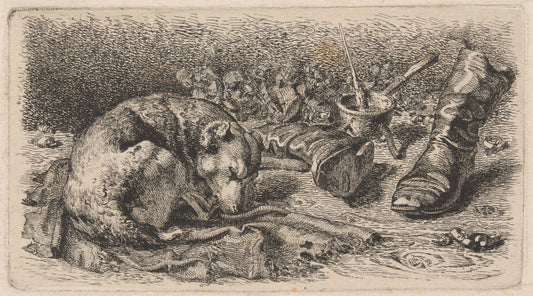 Dog Asleep Beside a Pair of Boots by Sixt Thon (German, 1817 - 1901), 16X12"(A3)Poster Print