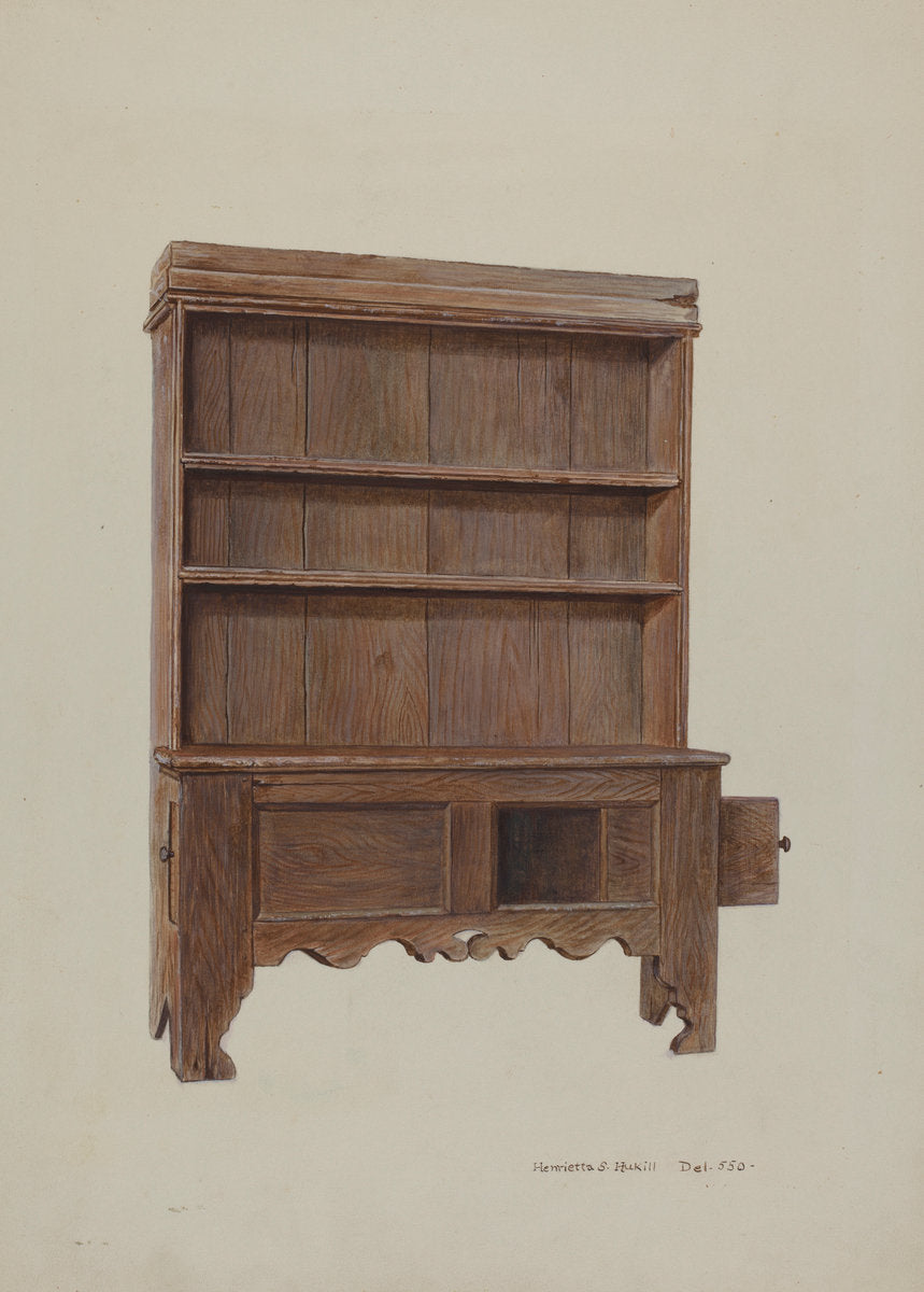 Pa. German Pewter Cupboard by Henrietta S. Hukill (American, active c. 1935), 16X12"(A3)Poster Print