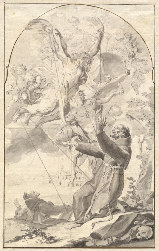 The Stigmatization of Saint Francis by Johan Baptist Enzensberger (German, 1733 - 1773), 16X12"(A3)Poster Print