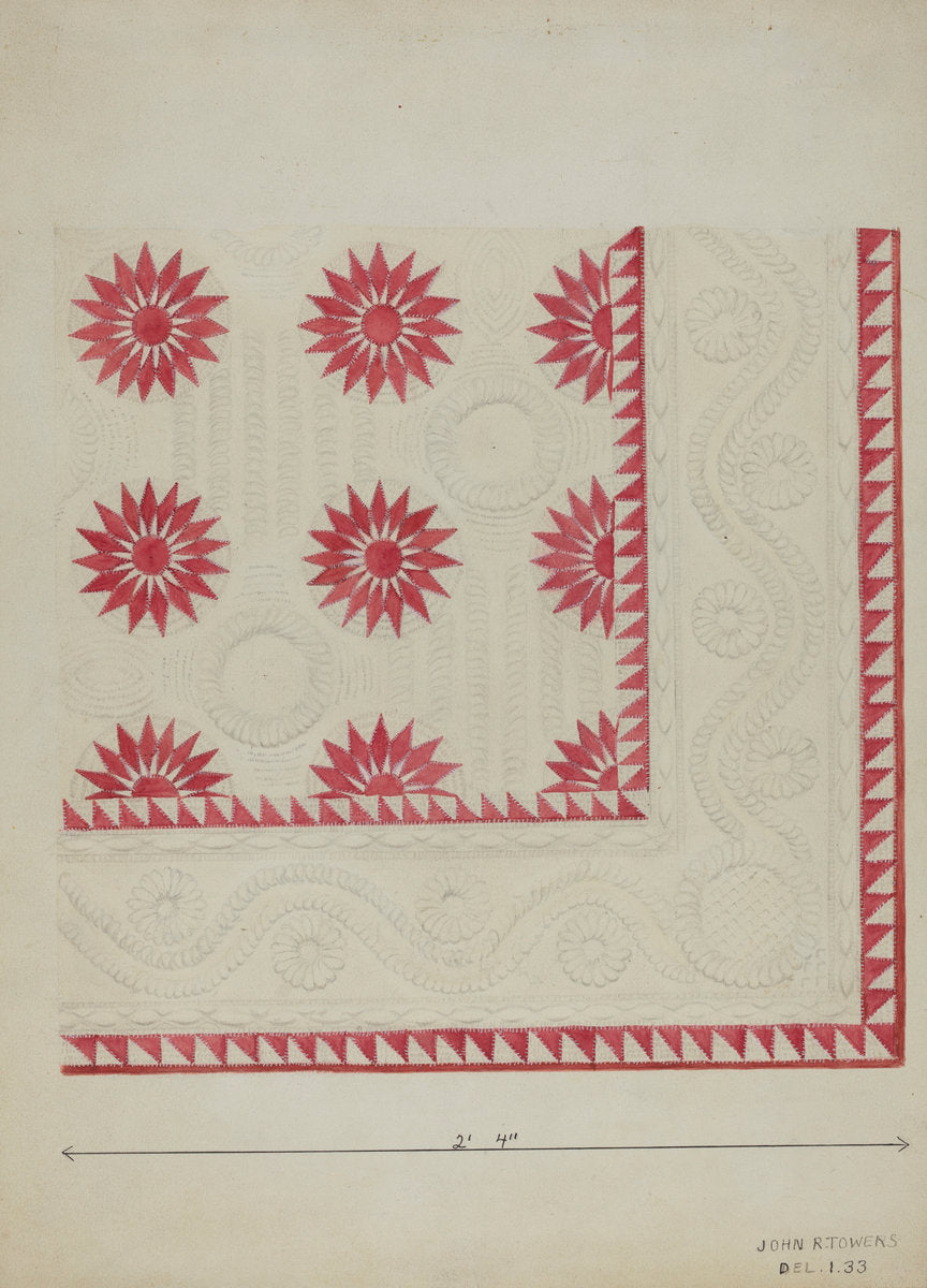 Quilted Applique Coverlet by John R. Towers (American, active c. 1935), 16X12"(A3)Poster Print