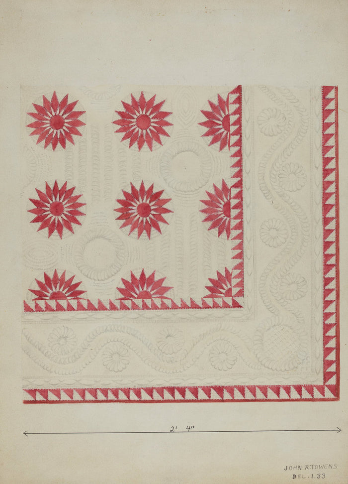 Quilted Applique Coverlet by John R. Towers (American, active c. 1935), 16X12