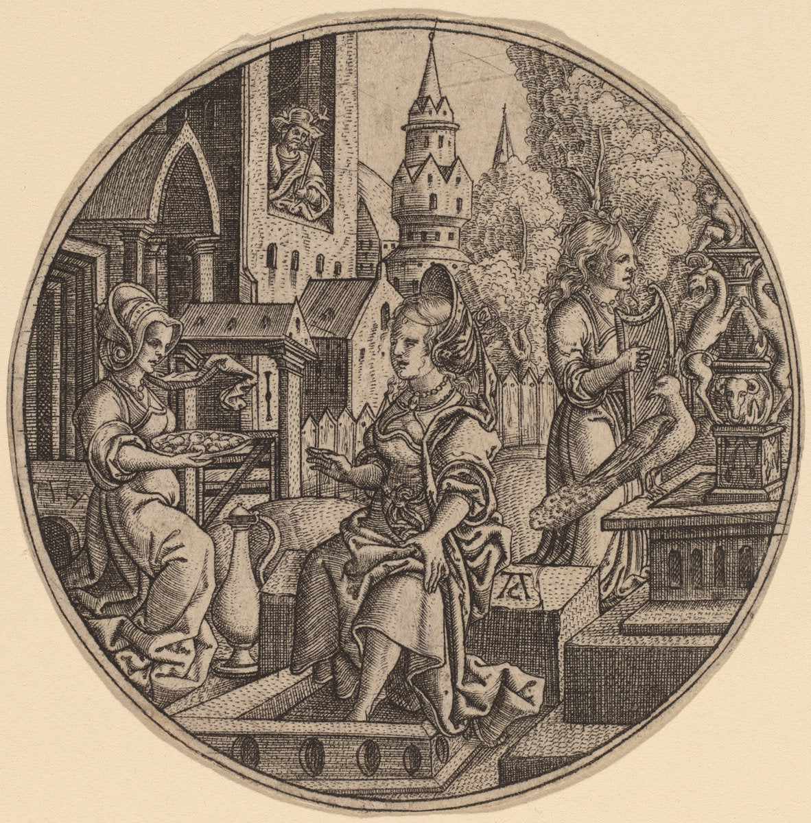 David and Bathsheba by Allaert Claesz (Netherlandish, active 1520/1555), 16X12"(A3)Poster Print