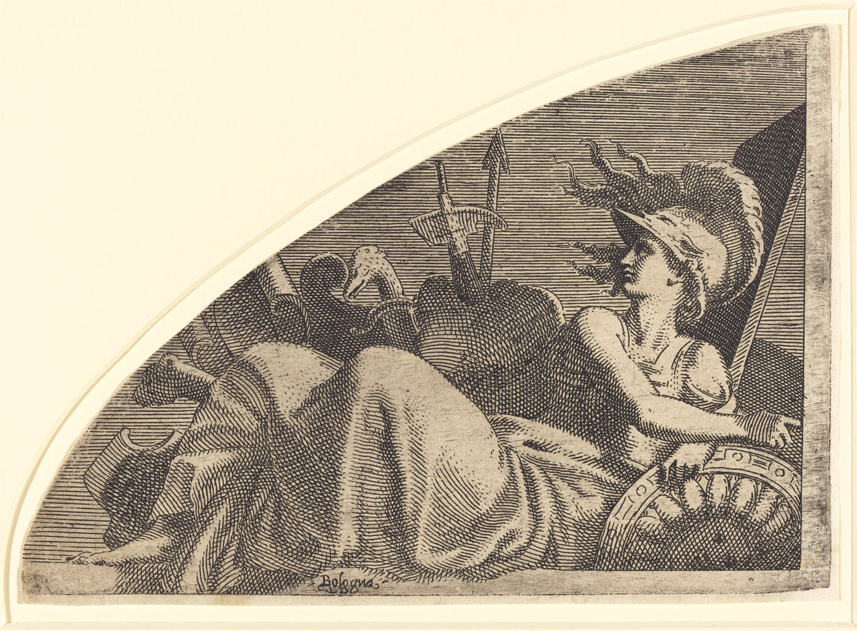 Bellona Seated on Her Trophies by Léon Davent after Francesco Primaticcio (French (?), active 1540/1556), 16X12"(A3)Poster Print