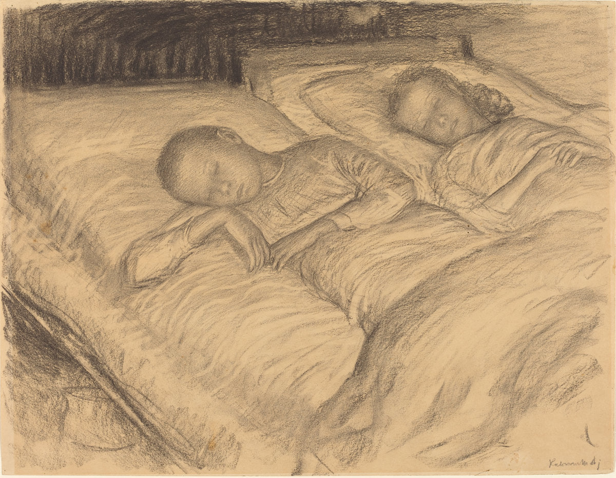 The Artist's Children Wolf and Anna Asleep by Leopold von Kalckreuth (German, 1855 - 1928), 16X12"(A3)Poster Print