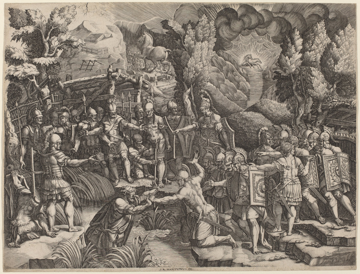Sinon Deceiving the Trojans by Giorgio Ghisi after Giovanni Battista Scultori (Italian, 1520 - 1582), 16X12"(A3)Poster Print