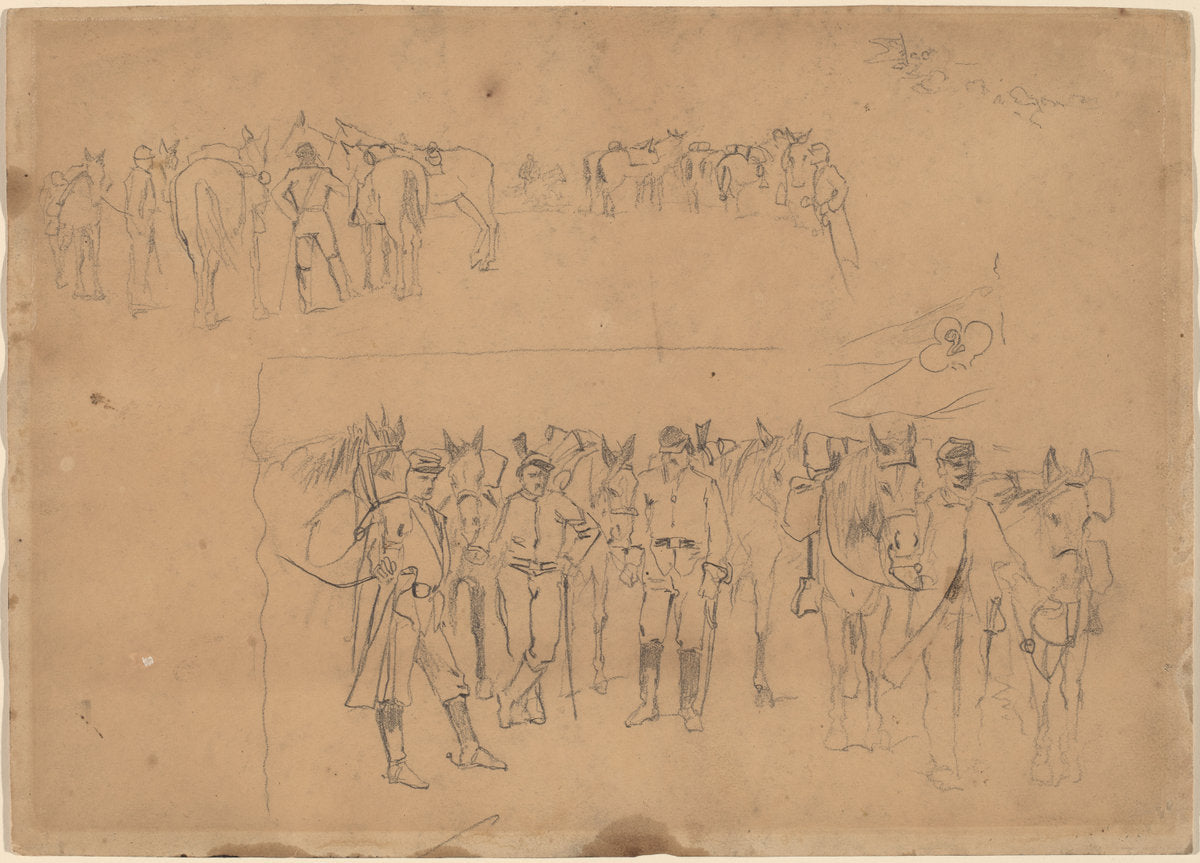 Officers and Horses at Rest by Winslow Homer (American, 1836 - 1910), 16X12"(A3)Poster Print