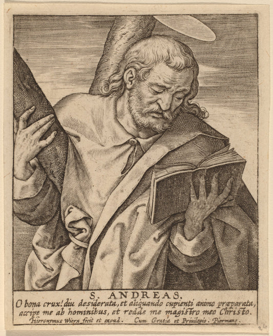 S. Andreas by Hieronymus Wierix (Flemish, c. 1553 - 1619), 16X12"(A3)Poster Print