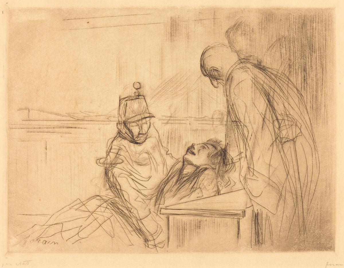 Fainting at the Hearing by Jean-Louis Forain (French, 1852 - 1931), 16X12"(A3)Poster Print