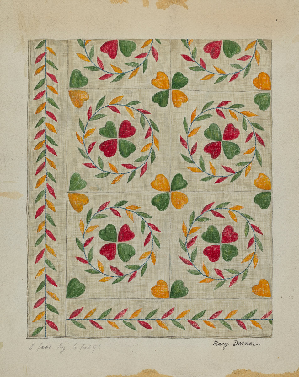Quilt (Applique) by Mary Berner (American, active c. 1935), 16X12"(A3)Poster Print