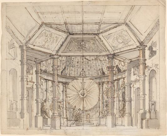 Stage Design for a Domed Temple Interior with a Sun Disk above the Altar by Josef Ignáz Platzer (Austrian, 1751 - 1806), 16X12"(A3)Poster Print
