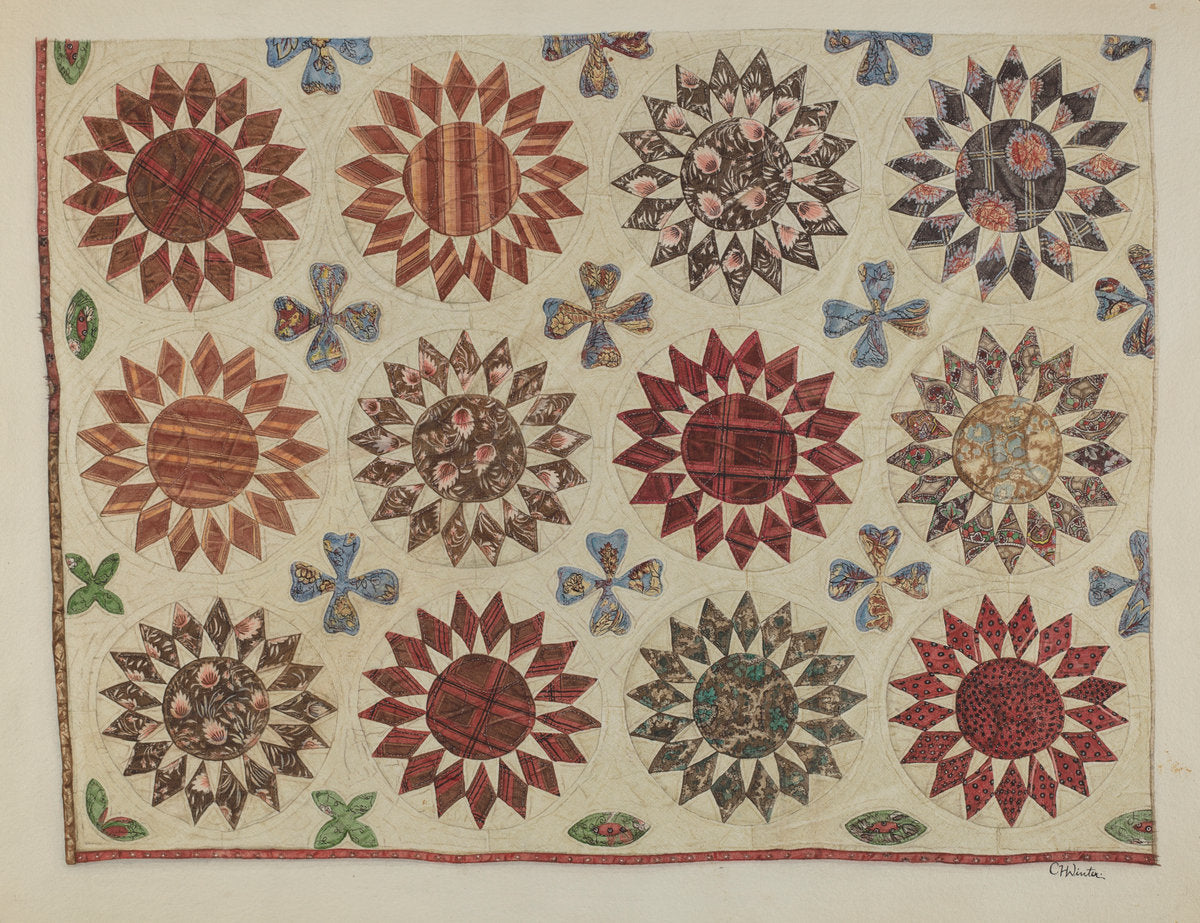 Sunburst Quilt by Charlotte Winter (American, active c. 1935), 16X12"(A3)Poster Print