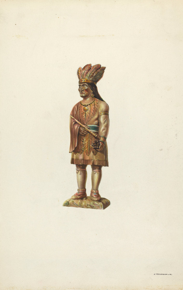 Wooden Indian by Gerald Transpota (American, active c. 1935), 16X12"(A3)Poster Print