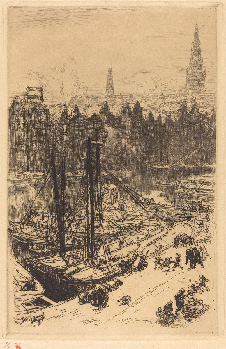 Amsterdam Seen from Victoria Hotel (Amsterdamvue de Victoria Hotel) by Auguste Lepère (French, 1849 - 1918), 16X12"(A3)Poster Print