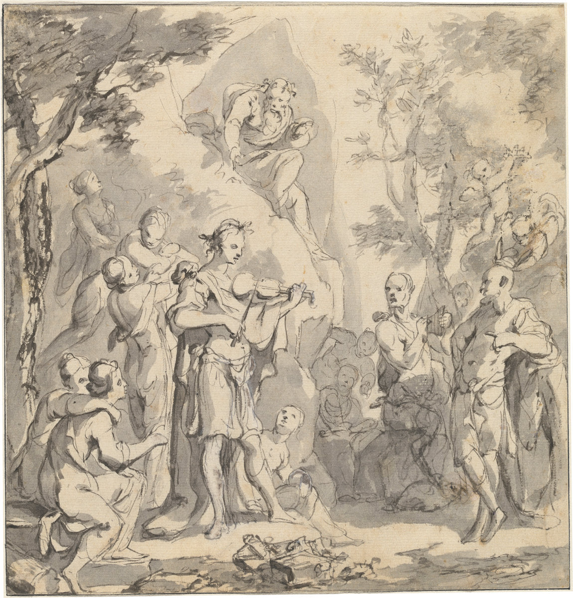 The Contest between Apollo and Pan before King Midas by Johann Spillenberger (German, 1628 - 1679), 16X12"(A3)Poster Print