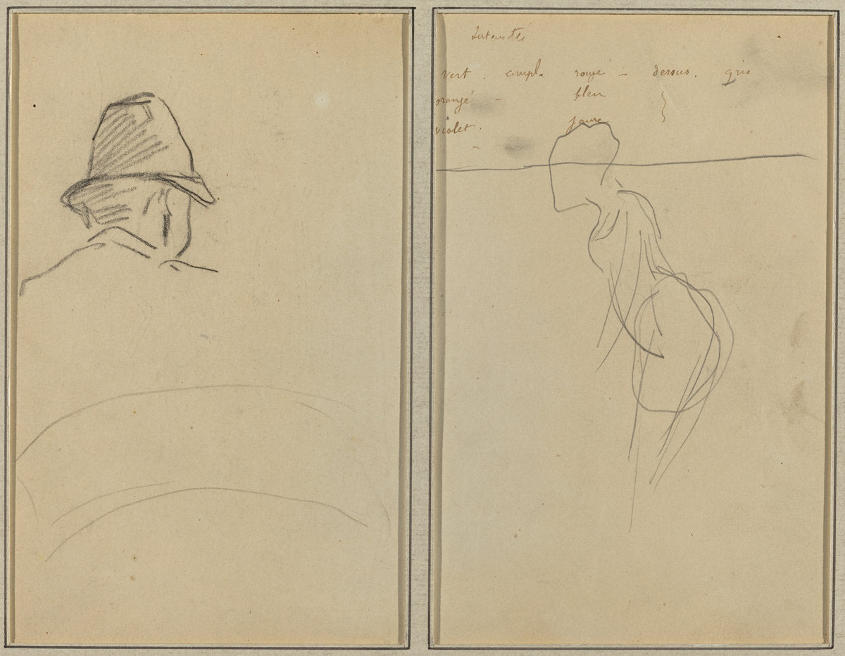 A Head of Man with Hat, Seen from Behind; A Standing Woman [recto] by Paul Gauguin (French, 1848 - 1903), 16X12"(A3)Poster Print