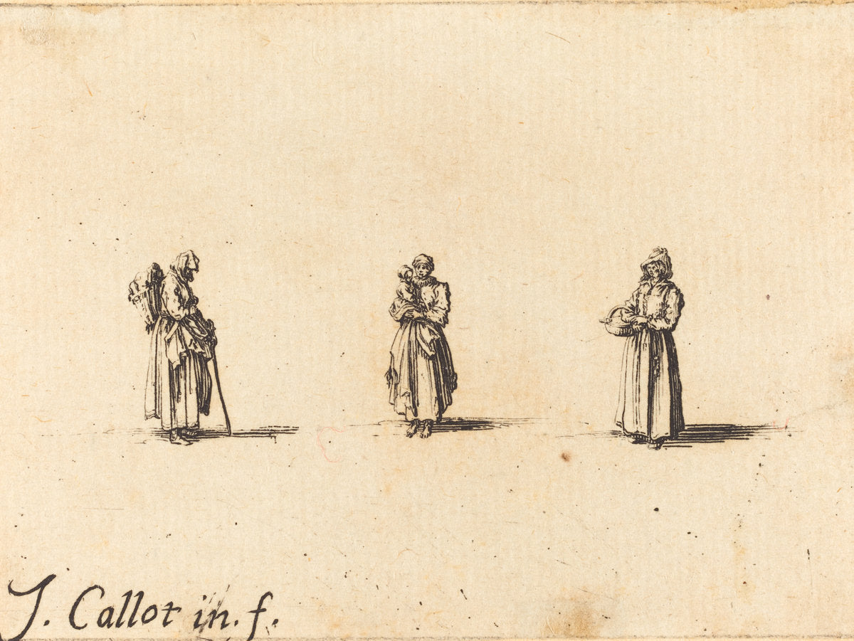 Three Women, One Holding a Child by Jacques Callot (French, 1592 - 1635), 16X12"(A3)Poster Print